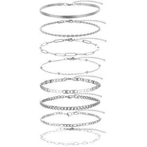 여성 남성용 이피마 골드 발찌, 여성용 화이트 도금 스테인리스 스틸 발찌 세트, 방수 쿠바 피가로 로프 종이 클립 비즈 스네이크 마리너 체인 발목 팔찌