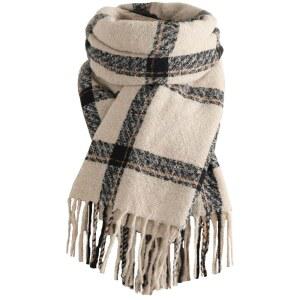 여성용 삼색 겨울 스카프, 긴 담요 패션 소프트 태슬 격자 청키 오버사이즈 숄