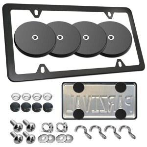 금속 자동차 범퍼용 RCKJNJ 마그네틱 번호판 홀더, 고무 코팅이 된 강력한 네오디뮴 자석 마운트 4팩, 검은색 알루미늄 프레임 나사, 드릴 딜러 임시 없음