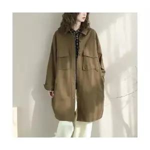 여성용 롱 가디건 가을 겨울 캐주얼 트렌치코트 면 오버핏 하프 긴팔 카디건 CH4