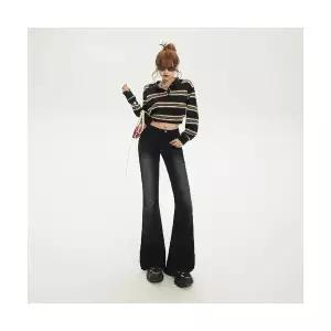 여자 와이드 핏 청바지 블랙 그레이 워싱 가을 겨울 로우컷 슬림 부츠컷 바지 BE4