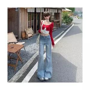 여자 와이드 핏 청바지 연청 배기 겨울 하이웨스트 슬림 부츠컷 BE4