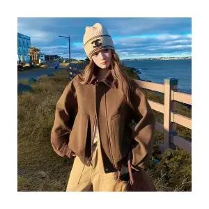 여성용 모직 코트 메일라드 코듀로이 숄칼라 겨울 재킷 CH4