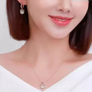14K 부엉이 큐빅 금 목걸이 금침 귀걸이 주얼리 세트
