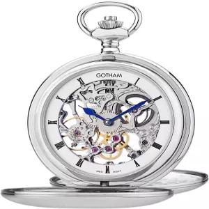 고담 남성 크롬 도금 황동 더블 커버 전시회 기계식 포켓 워치 GWC18804S