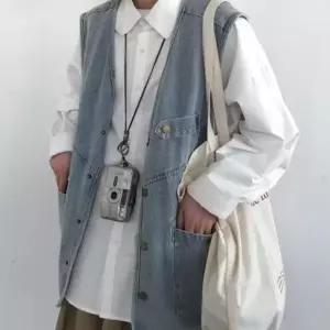 남성 복고풍 데님조끼 빈티지 캐주얼 오버핏 청베스트