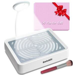 램프 & 50pcs 일회용 필터 더스팅 브러시가 장착된 롤로킷 네일 먼지 수집기, 매니큐어 아크릴 젤 연마용 전기 진공 청소기 팬 흡입기, 저소음, 살롱