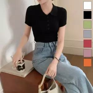 [다잇템] 여자 트리아세테이트 골지 반소매 슬림 니트_24093140_588872