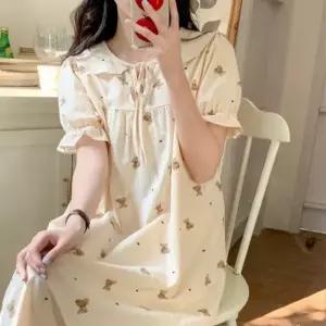 요루면 순면 공주 프릴 원피스 잠옷 여자 위베어베어스 중학생실내복 면파자마.예쁜 테디베어