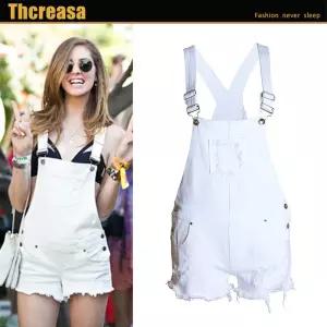여성 여자 데님 화이트 와이드 멜빵 점프슈트 KS4