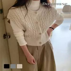 [모어오브]치즈 니트 조끼 꽈배기 버튼 베스트 탑