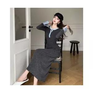 여성 예쁜핏 겨울 원피스 추동 긴팔 니트 힙업 롱스커트 OOTD4