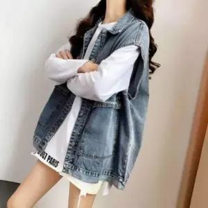 캐주얼한 패션으로 코디하기 간편한 데님 소재 여성 베스트 베이직한 워싱디자인 오버핏 조끼