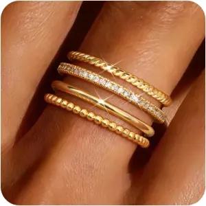 여성용 플로리데코 스태커블 반지 14K 금도금 스태킹 얇은 세트 트렌디한 문구 미니멀리스트 큐빅