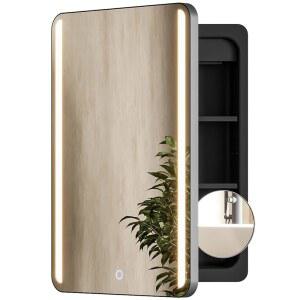 욕실용 거울, 벽걸이형 또는 오목형 거울이 있는 18x26인치 LED 조명 약장, 3배 확대 조절 가능한 수납 선반, 현대적인 디자인