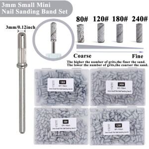 100PCS 3mm 미니 소형 소형 미니 소형 네일 샌딩 밴드 세트 아크릴 및 폴란드어 젤 제거 80 1Pcs 금속 샤프