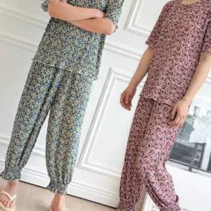 플라워 쿨링 홈웨어 반팔 조거 냉감 밴딩바지