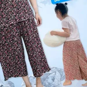 플리츠 냉감 밴딩바지 플라워 8부 온가족 홈웨어 패밀리룩