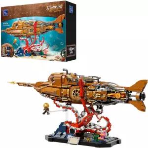 팬타지 스팀펑크 노틸러스 잠수함 건조 세트 기어 연결 프로펠러가 있는 모듈식 3섹션 디자인 미니 보트 및