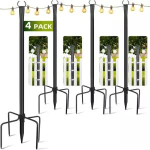 4팩 외부용 RRYXEG 스트링 라이트 폴 데크용 10피트 금속 야외 - 파티오 정원 마당 현관 장식 검은색에