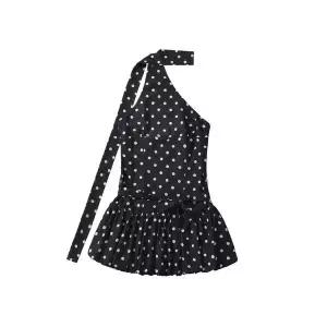 에네로 여성쉬폰원피스 가을 홀터넥 숄더 솔리드 도트 힙 랩 스커트 원피스 UNO3