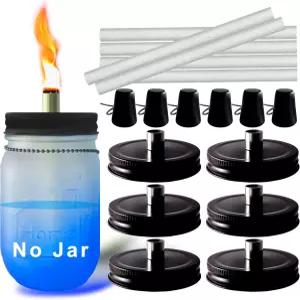 메이슨 병 테이블탑 토치 키트 보호 튜브가 포함된 일반 입 뚜껑 6팩 장수명 유리 섬유 윅 및 캡 파티오