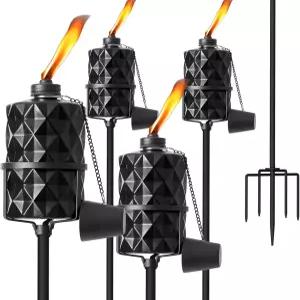 MQKIWAO 4팩 유리 횃불 외부용 13.5온스 시트로넬라 5가지 접지 말뚝이 있는 정원용 풍경 랜턴 파티오 파티