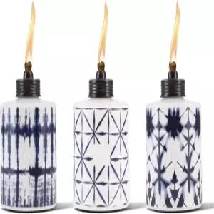 TIKI 유리 타이 다이 테이블탑 토치 3팩 ？ 파티오 뒷마당 및 정원을 위한 장식용 야외 조명을 휴대용