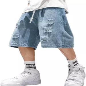 에미올 배기 조츠 남성 진 반바지 카고 찢김 Y2K 데님 엘라스틱 루즈핏 오버사이즈 빈티지 스트리트웨어