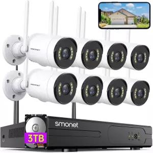 5MP HD 오디오 무선 카메라 시스템 3TB 하드 드라이브 SMONET 8CH 완전 홈 CCTV 감시 NVR 키트 8Pcs