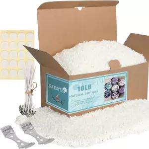 양초 제작용 SAEUYVB 내추럴 소이 캔들 왁스 10파운드 가방 프리미엄 과립 면 심지 20개 윅 스티커 센터링