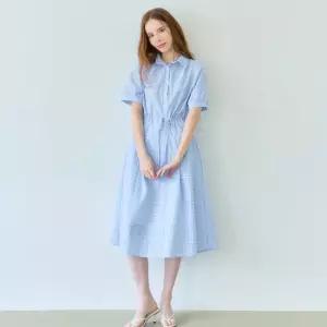 마일리로우 마린 비치 체크 쿨링 카라 원피스