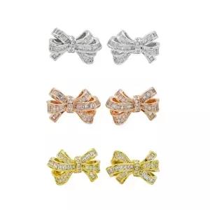 [다잇템] 여자 큐빅 스터드 실버침 쁘띠 섬세한 리본 귀걸이