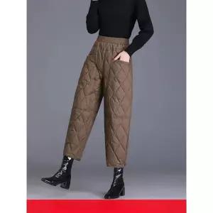 따뜻한 여성 솜 누빔 밴딩 겨울 패딩 바지 깔깔이 항아리 퀄팅 커피 M 50kg 이하