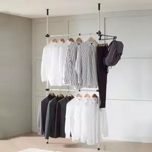 행거 25파이 2단폴-2단행거 드레스룸25행거 조립식옷장 이동식 철재 1단 2단 3단 4단 시스템 선반 드레스