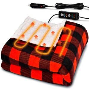 12V 차량용 온열 담요 59인치 x39인치 휴대용 온열 담요, 4가지 난방 설정으로 부드럽고 편안한 차량용 SUV
