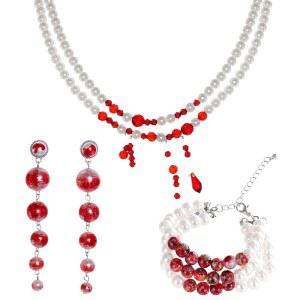 여성 코스튬 파티 액세서리를 위한 Yeabwps 3개의 물방울이 떨어지는 피 목걸이 팔찌 귀걸이 블러디 모조품 가짜 진주 할로윈 뱀파이어 주얼리