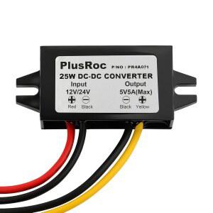 플러스락 방수 12V /24V ~ 5V 5A 스텝다운 컨버터, DIY 전자 프로젝트를 위한 오픈 와이어가 있는 25W DC-DC 벅 컨버터(1팩)