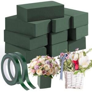 MAPVOLUT 10개 소형 플로럴 폼 블록 5 u201D x 3 1 7 2롤 방수 테이프 12mm 65 62피트 신선하거나 인공적인 꽃꽂이 DIY 웨딩 홈 데코 공예품용