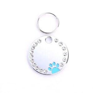 쿨리언트 애완동물 강아지/고양이 (파란색, 열쇠고리를 - 발 한 태그 목걸이 개인 ID 위한 크리스탈 귀여운 이름 형 또는 각인 원형-소형)