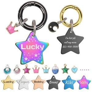 스테인리스강 개 ID 각인 태그, 이름 모양 14가지 텍스트 링 이지 오픈 고양이 반려동물용