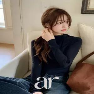 (레이어드추천/슬림실루엣) 베르 슬림 시스루 셔링 타이 반폴라 긴팔 티셔츠 ts4831