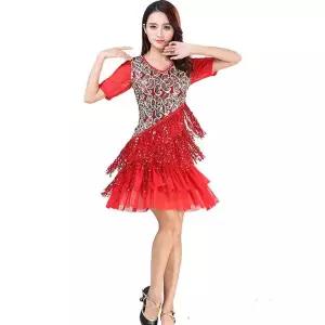 댄스복상의 왈츠 라인댄스옷 사교 줌바 팬츠 라틴 레드 M