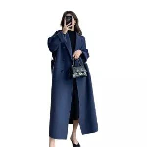 겨울 여성 롱코트 반코트 트렌치 자켓 네이비블루 S