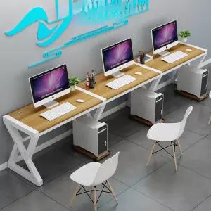 책상 컴퓨터데스크 3인용 프레임 나무상판 조립 철제 틈새 서재 컴퓨터 공부방