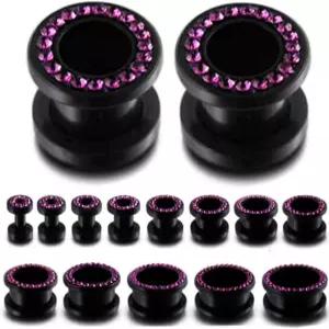 (1쌍 전용) 큐빅 지르코니아 보석 게이지 귀걸이 피어싱이 있는 아크릴 살 터널 8g (3mm) ~ 15/16인치