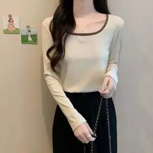 일상템 캐주얼시크 U넥라인 트리밍 니트립 티탑