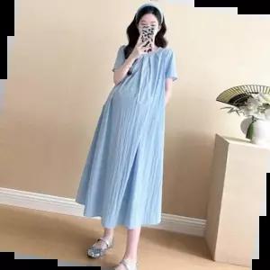 시원한원피스 여성스러운 편안한 착용감 플리츠 반팔 롱 원피스
