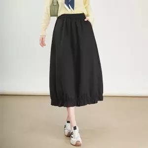 스커트 추동 꽃봉오리 볼륨 중기장 벌룬 밴딩 롱스커트 허리 슬림핏 A라인 여자스커트 원템4