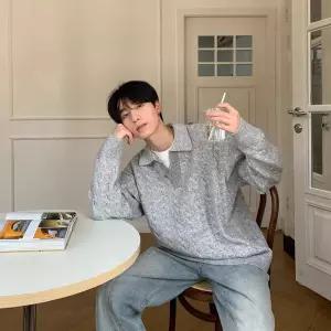 남자 칼라넥 가짜 투피스 터틀넥 풀오버 니트 스웨터 긴팔 추동 루즈핏 무지 블레이저 원픽4